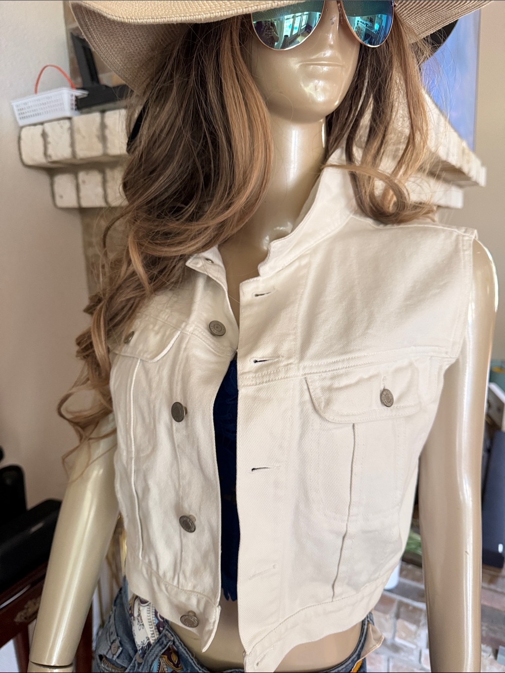 GAP White Denim Sleeveless Vest